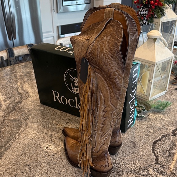 Rock'em Brandy Tall Fringe Wide Calf Friendly Snip Toe Cowgirl Boot Sz 10 - Picture 5 of 12